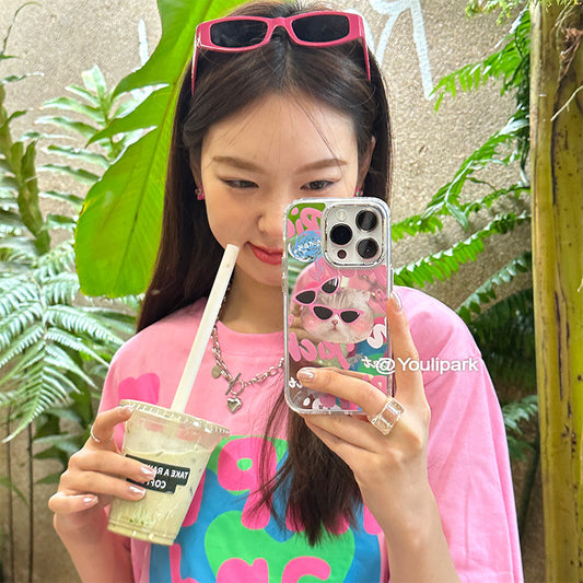 Accessories ins girl cute mirror sunglasses cat application Apple 14ProMax mobile phone case all-inclusive new 12Pro soft