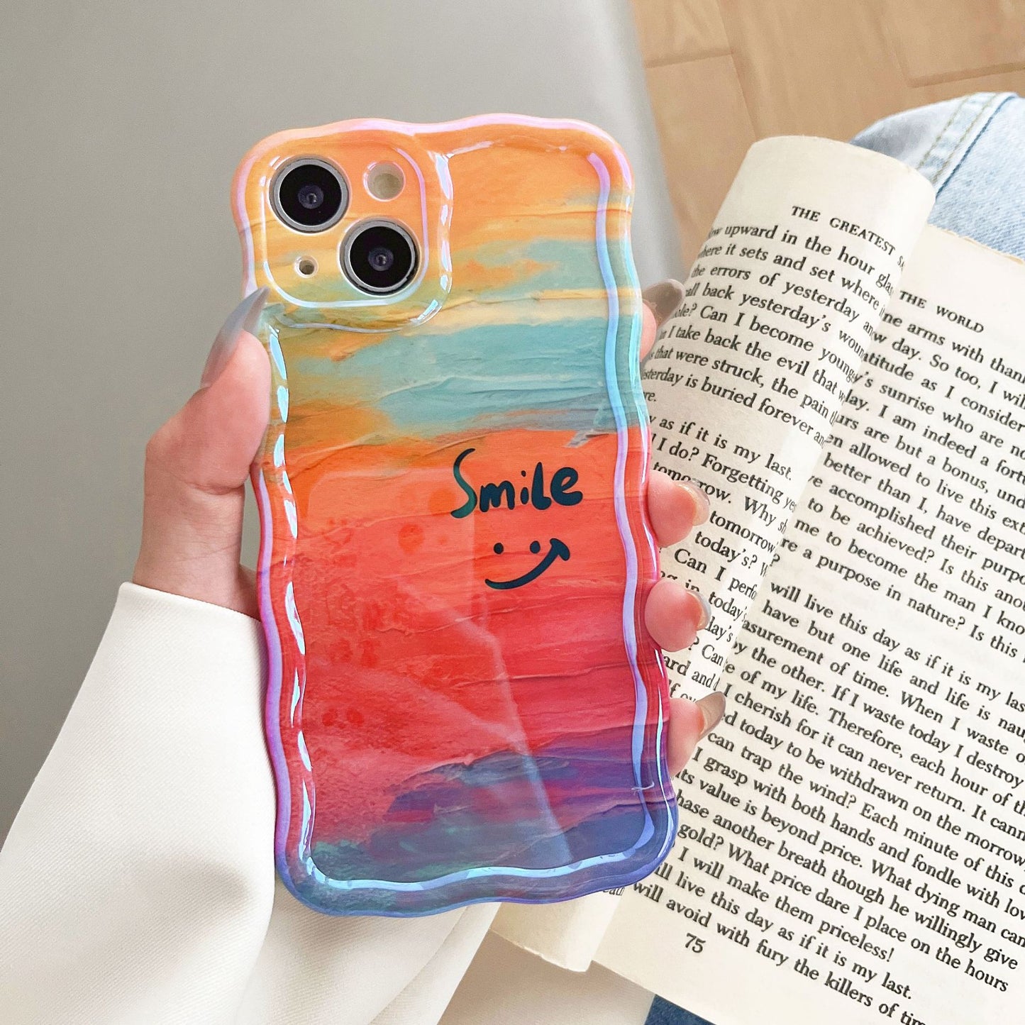 Accessories are suitable for Apple 14promax rainbow smiley face mobile phone case, the new 12/13pro/14 high-end creative all-inclusive.