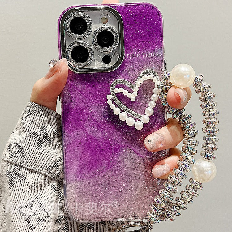 Accessories Superior sense smudge glitter three-dimensional love bracelet iphone15pro max mobile phone case Apple 14 new