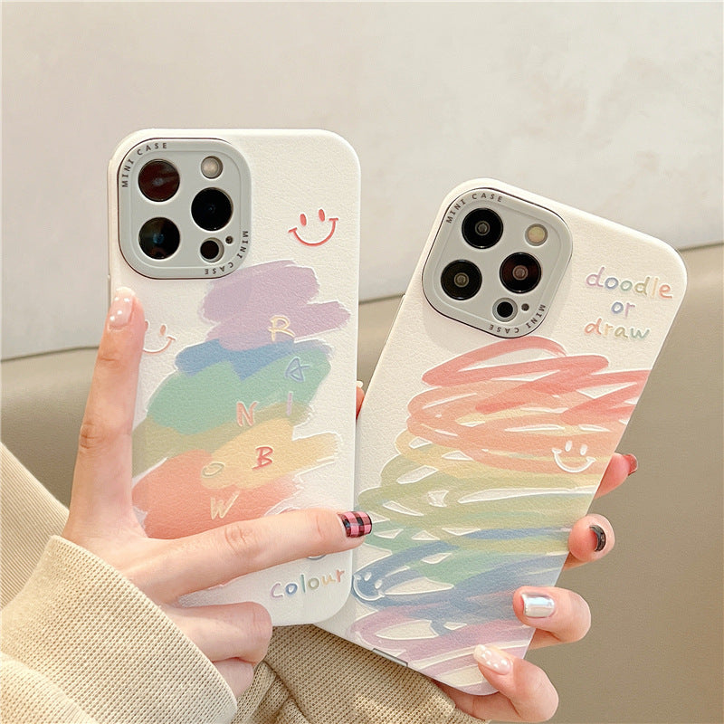 Accessories (Shipping fee not included) Applicable to iphone14promax mobile phone case Apple 13 color graffiti English 14 simple style new small fresh