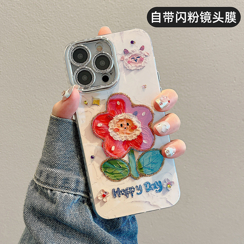 Accessories Small fresh flowers for Apple 15 mobile phone case summer 2024 new model with bracelet iphone14pro women 13