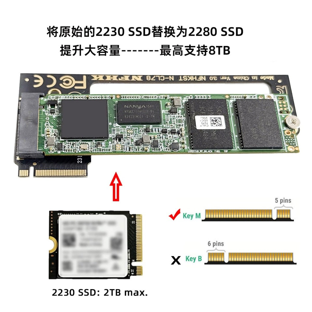 Applicable to MSI MSI handheld CLAW8 AI + CLAW7 2230 to 4T 8T 2280 SSD adapter card