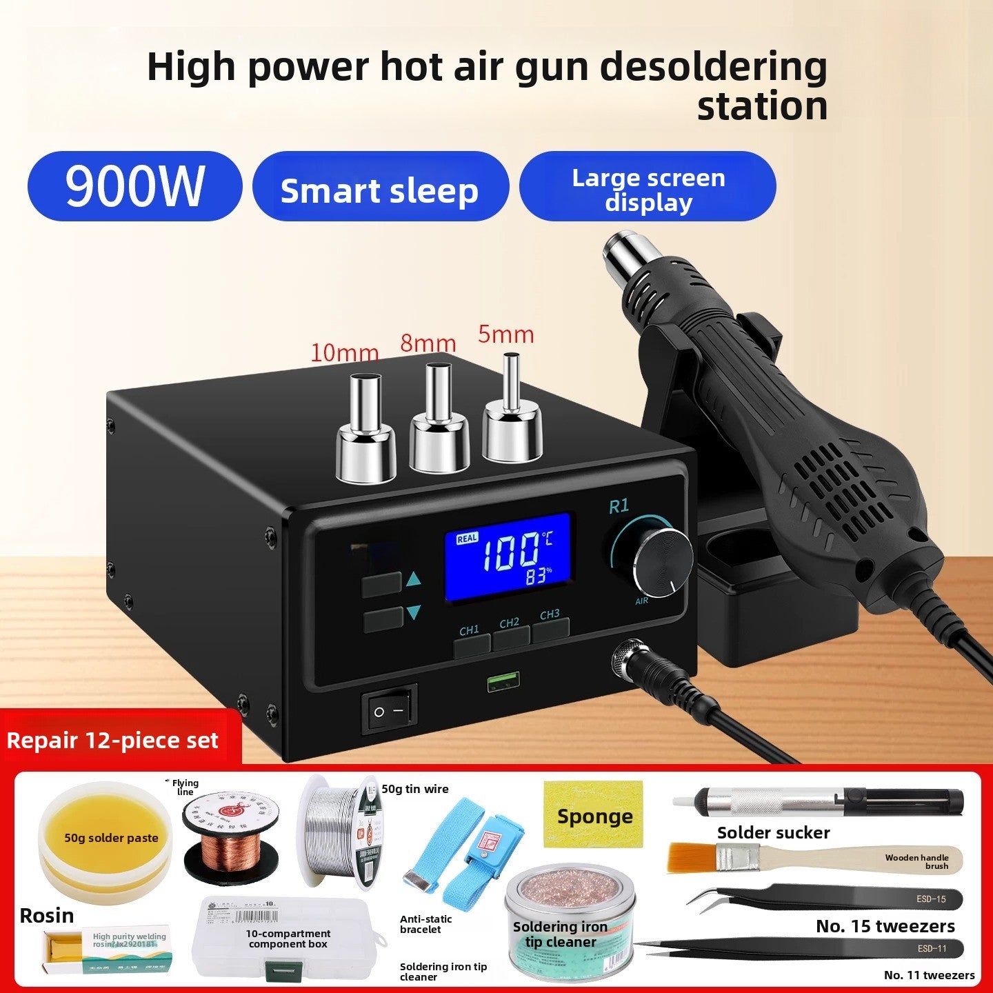 Welding table electric soldering iron hot air gun 2-in-1 mobile phone repair dismantling welding gun small high temperature solder 8586d phone laptop repair tools