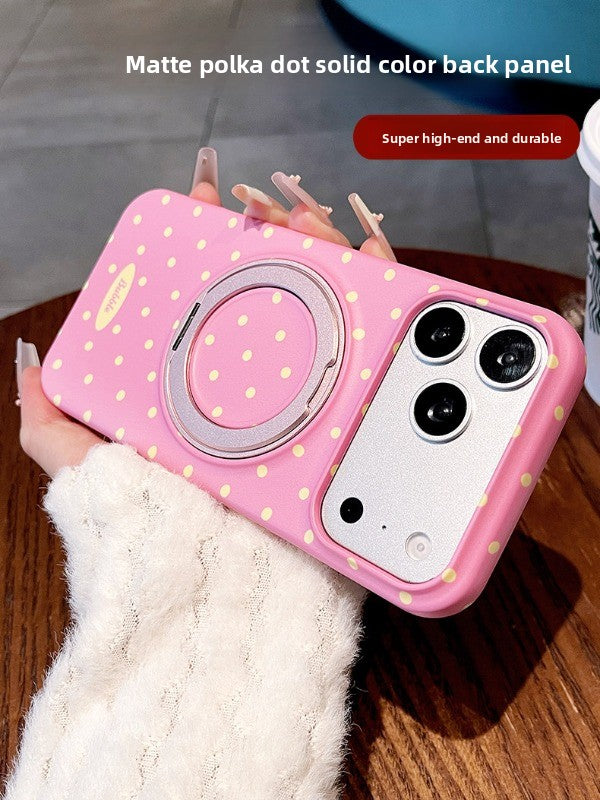 Solid color polka dot bracket for iPhone 17promax mobile phone case New iPhone16 gentle polka dot rotating bracket protective case 15 Korean anti-drop large hole women's shell Phone accessories