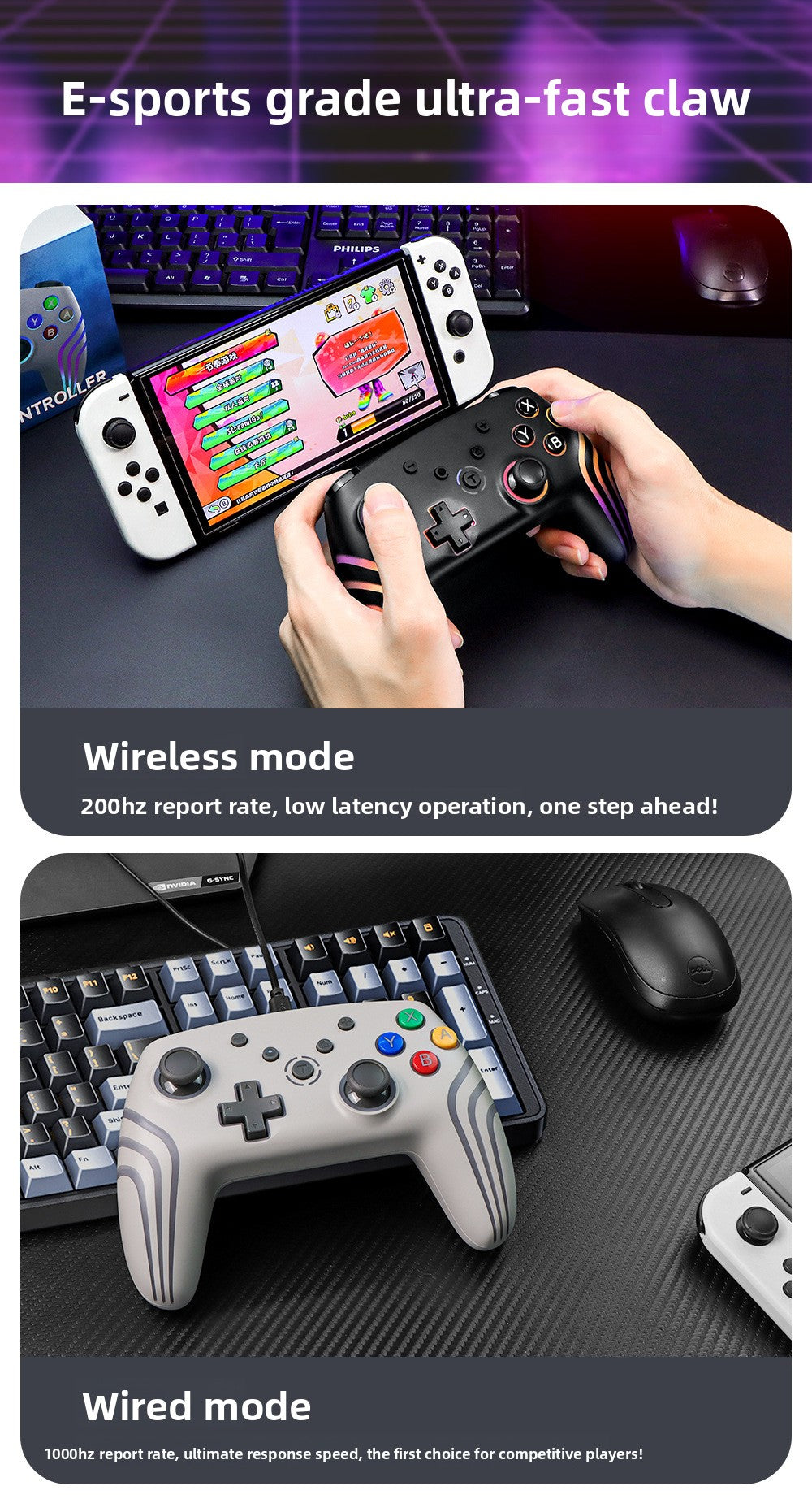 New NS PRO gamepad SWITCH Bluetooth wireless handle with six-axis somatosensory vibration RGB colorful lights