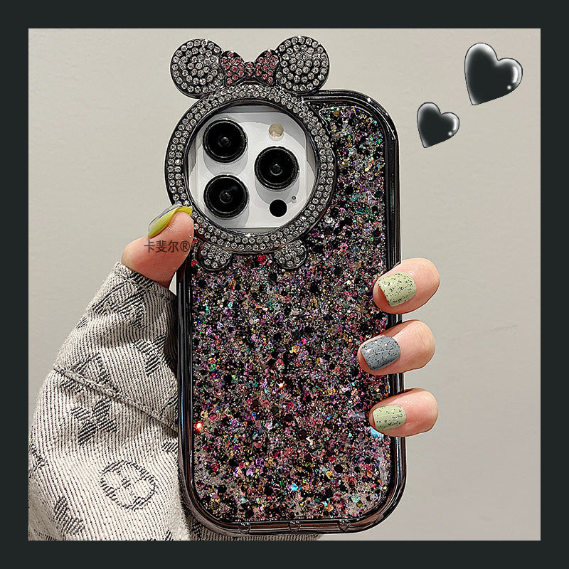 Accessories for high-end light luxury diamond-encrusted Minnie lens Epoxy glitter iphone15pro max mobile phone case Apple