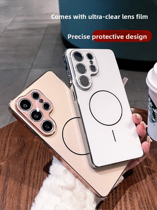 Laser Thin Ring for Samsung S26ultra Phone Case, New S25ultra Integrated Lens Film Full Coverage Protective Case, Samsung Electroplated Edge, Acrylic Back Panel Case, Phone Accessories