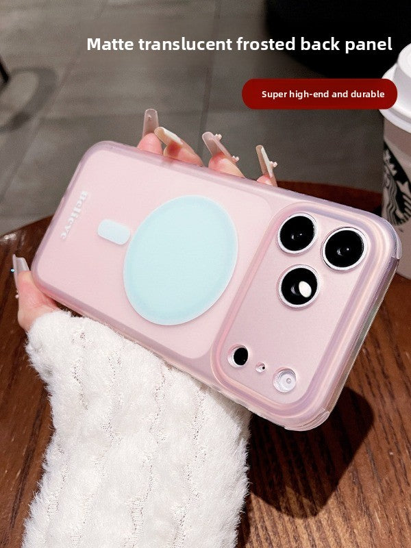 Frosted contrasting magnetic suction for iPhone 17promax mobile phone case New iPhone16 semi-transparent creative magnetic suction ring Strong magnetic adsorption 15pro simple ins wind women's shell Phone accessories