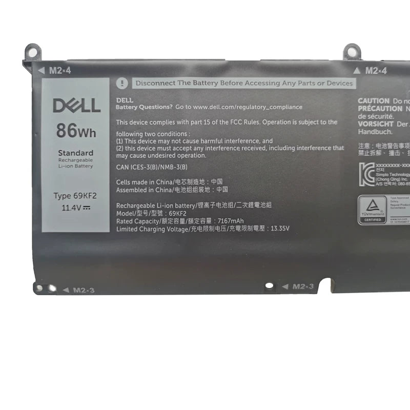 Genuine New battery for 86Wh 56Wh 69KF2 M59JH 8FCTC 70N2F 8FCTC DVG8M P8P1P Battery for Dell XPS 15 9500 9510 9520 Precision 5550 5560 5570 7510 M15 M17 R3 R4,G15 5510 5511 5515 5520 5521,G7 7500 Inspiron 7510 7610 P87F P91F P45E p100f Dell laptop re