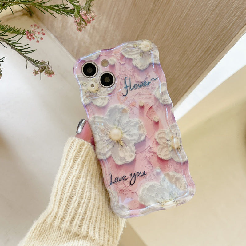 Accessories (Shipping fee not included) Purple foundation English flower twisted edge mobile phone trendy case Internet celebrity mobile phone case New creative iphone14 Apple ins