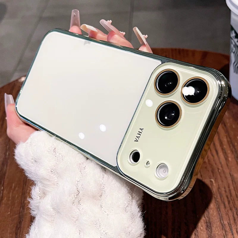 Mirror plating for iPhone 17 seconds to become larger Windows 17Pro mobile phone case New iPhone16 tempered glass ice crystal glossy plating hard case 15Pro solid color women's case Phone accessories