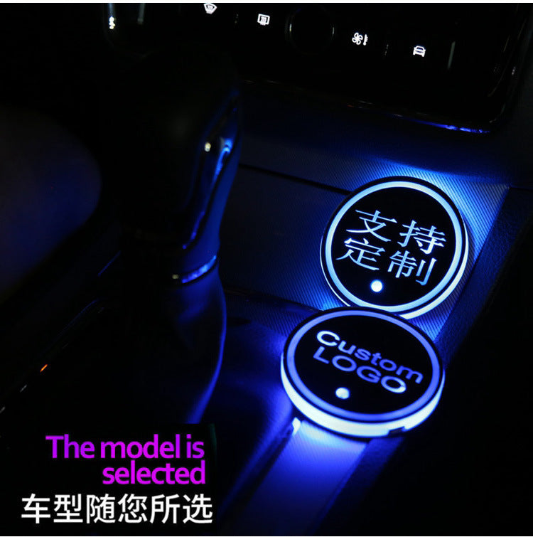 (Free shipping) Full brand Car LED light water coaster Colorful water coaster Car atmosphere light USB charging Non-slip mat