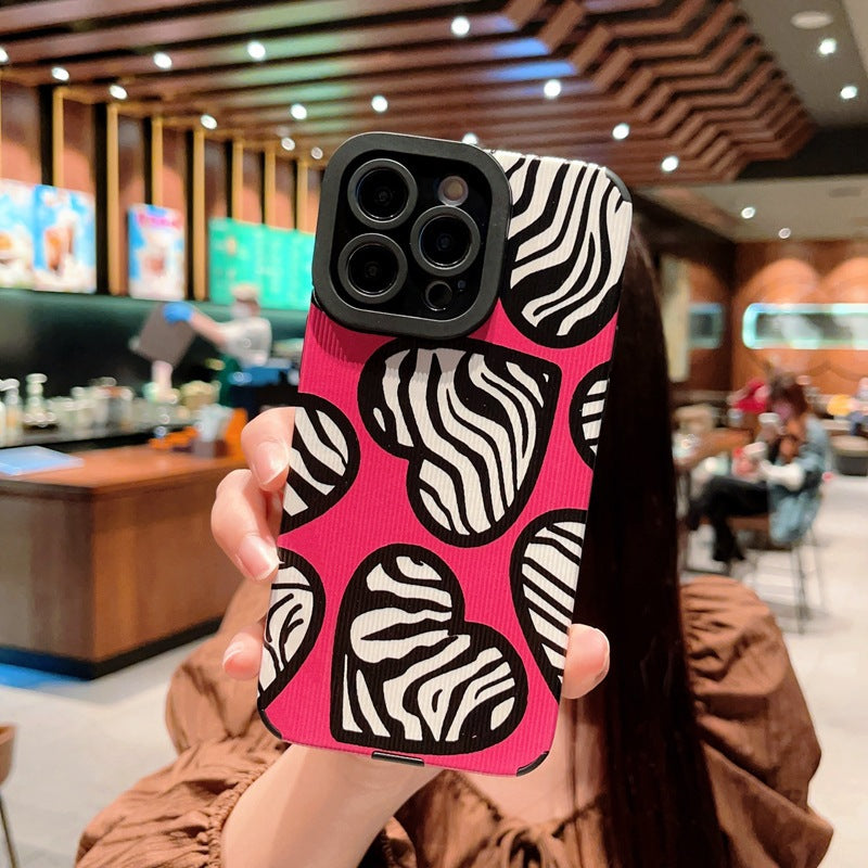 Accessories Sweet and cool zebra pattern love for iPhone14promax Apple 13 mobile phone case 12 new Internet celebrities 11 rose red