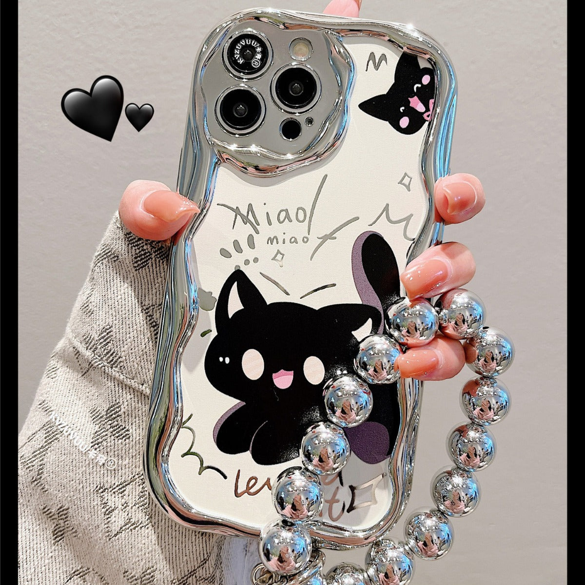 Accessories for Apple 15 mobile phone case iphone14promax black cat bracelet 13 fun cartoon 12 cute new models
