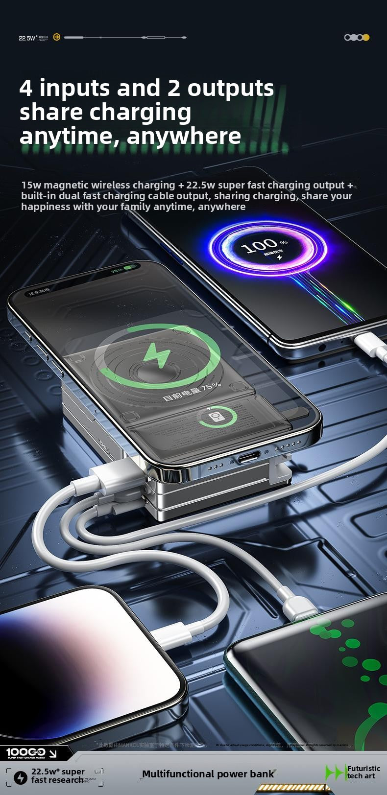 AC folding wall plug 30W super fast charging power bank Magsafe magnetic wireless charging large capacity portable power supply