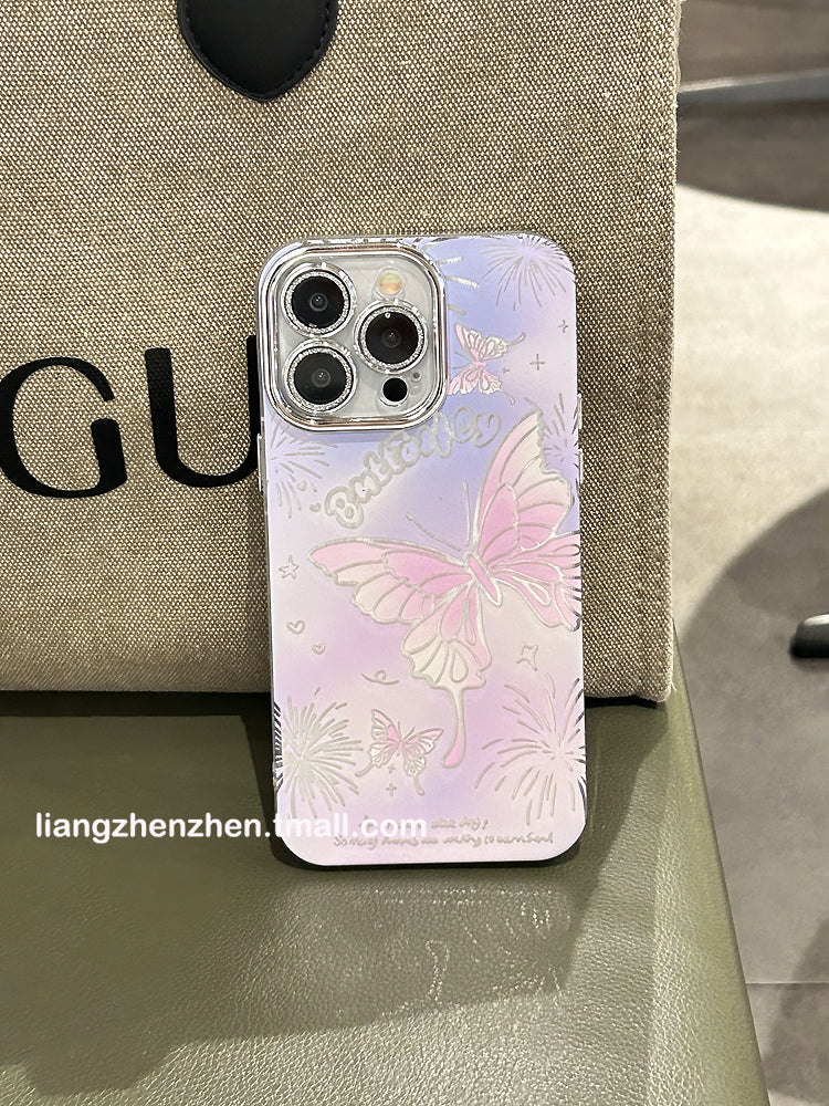 Accessories Purple smudge fireworks butterfly for Apple 15promax mobile phone case iphone14 women's 15pro new