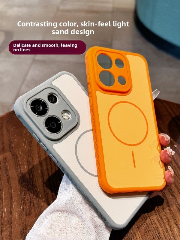 Contrast color heat dissipation Magnetic suction For OPPO Reno16pro mobile phone case New 15pro Strong magnetic adsorption Fine hole frame reno16 Side heat dissipation design Soft edge case Phone Accessories