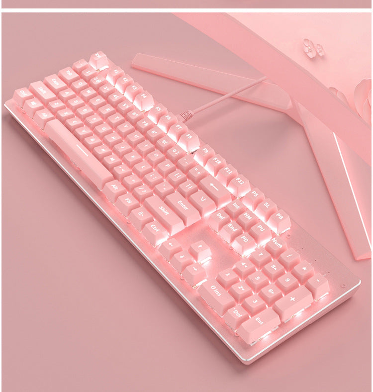 Accessories 912 Pink Mechanical Keyboard Mouse Set Wired Gaming Keys and Mice, Blue and Black Axis Keyboard