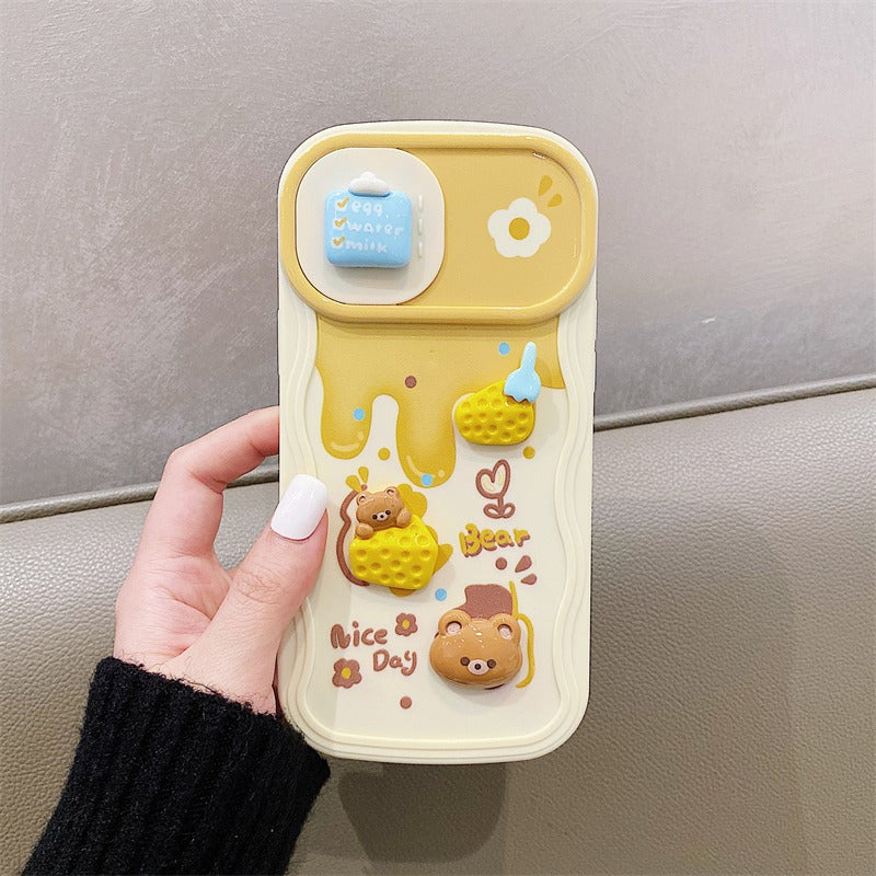 Accessories Cheese Cheese Bear Sliding Window for Apple 14promax Mobile Phone Case iphone13 Cute 11 Soft Case 12