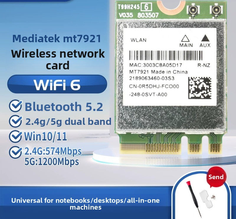 Wifi card for MT7922/MT7925/MT7902 WiFi6 WiFi6E MediaTek AW-XB604NF MT7921K MT7927 MT7922A22M MT7902 MT7925B22M RZ616 RZ608 RZ717 RZ608 0C011-00300100 0R5DHJ Wireless network interface card Bluetooth 5.4 Laptop Desktop AMD