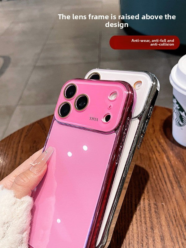 Mirror plating for iPhone 17 seconds to become larger Windows 17Pro mobile phone case New iPhone16 tempered glass ice crystal glossy plating hard case 15Pro solid color women's case Phone accessories