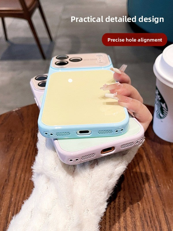 Contrasting color large window glass for iPhone 17promax mobile phone case New iPhone16 seconds change 17pro large window dopamine soft edge 15pro with lens film protection Phone accessories