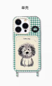 Accessories Cartoon graffiti dog lanyard card bag suitable for Apple 15promax mobile phone case iphone13 new 12 soft case