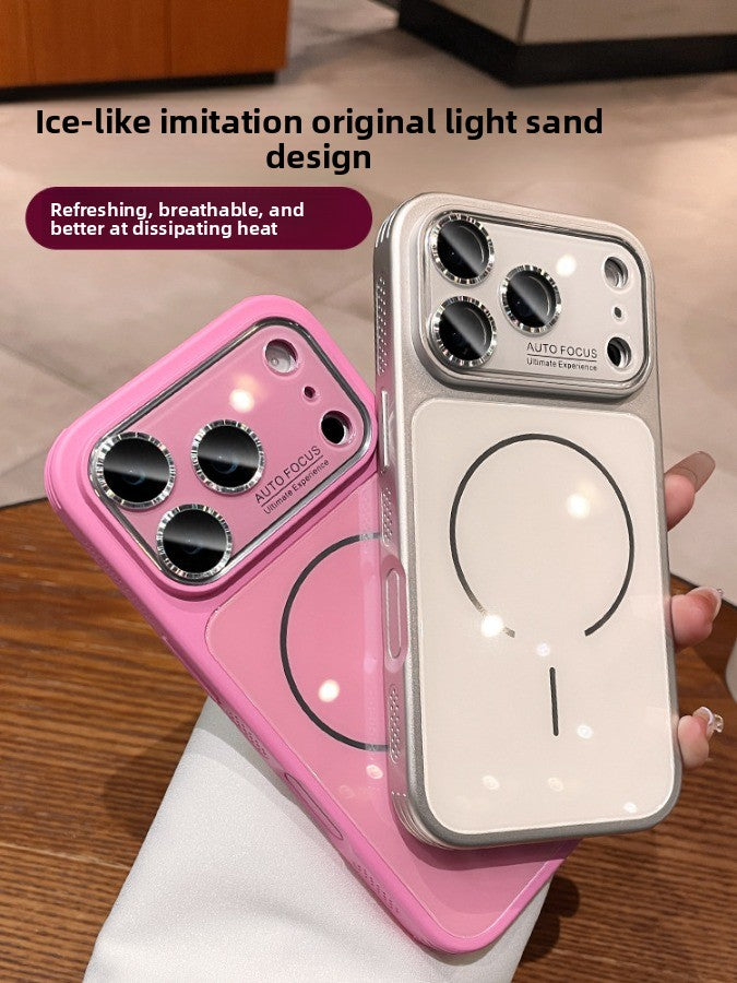 Frosted magnetic suction heat dissipation for iPhone 17promax mobile phone case The new iPhone16 seconds becomes larger Windows protective case 15pro Side mesh heat dissipation design Men's and women's Phone accessories