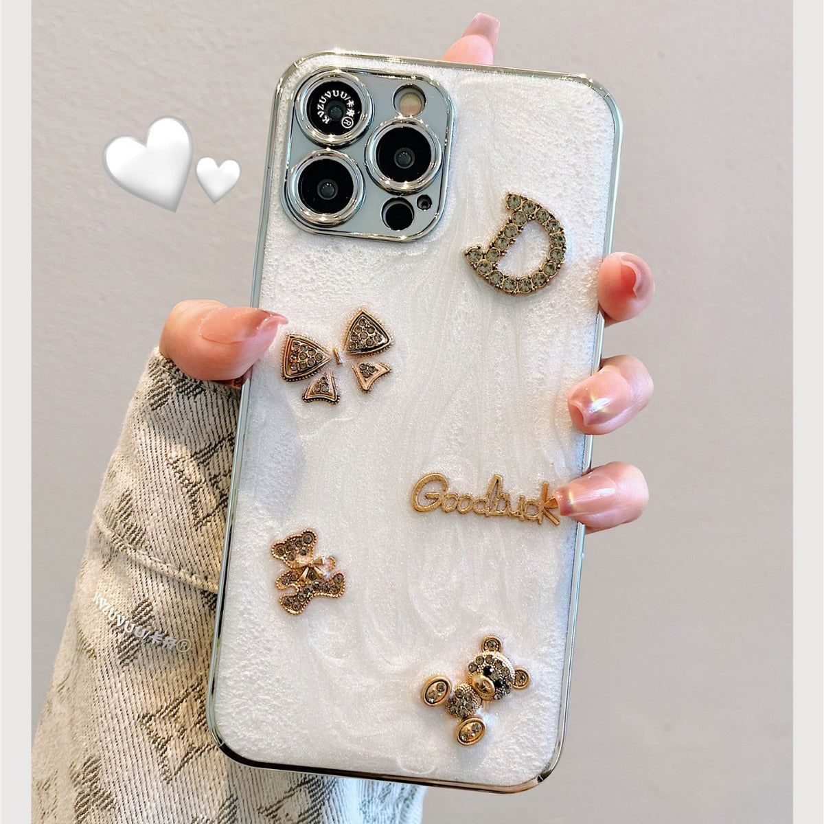 Accessories for iPhone 15 mobile phone case iphone14promax three-dimensional rhinestone letter bear 13 simple ins wind 12