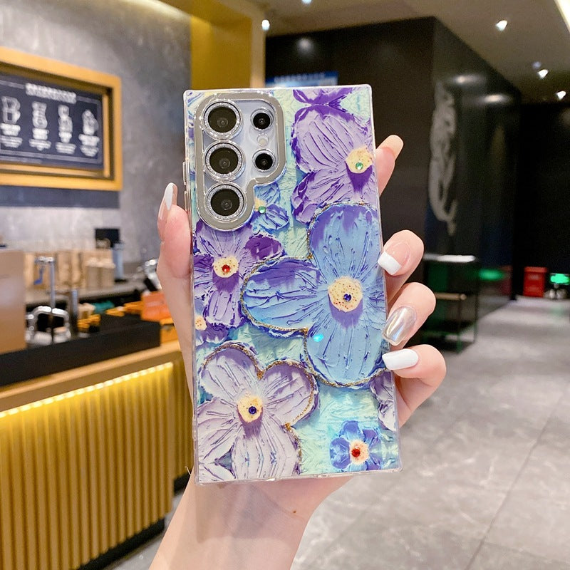 Accessories Oil Painting Fine Hole Flower Butterfly Samsung Galaxy S24Ultra Mobile Phone Case Case All Inclusive Luxury Lens Film