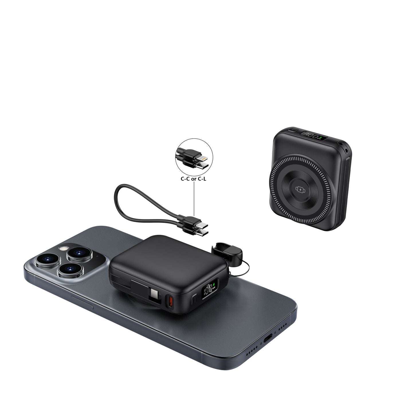 3-in-1 fast charging mobile power supply for mobile phones, earphones, watches, 10,000 mAh with cable, magnetic power bank.