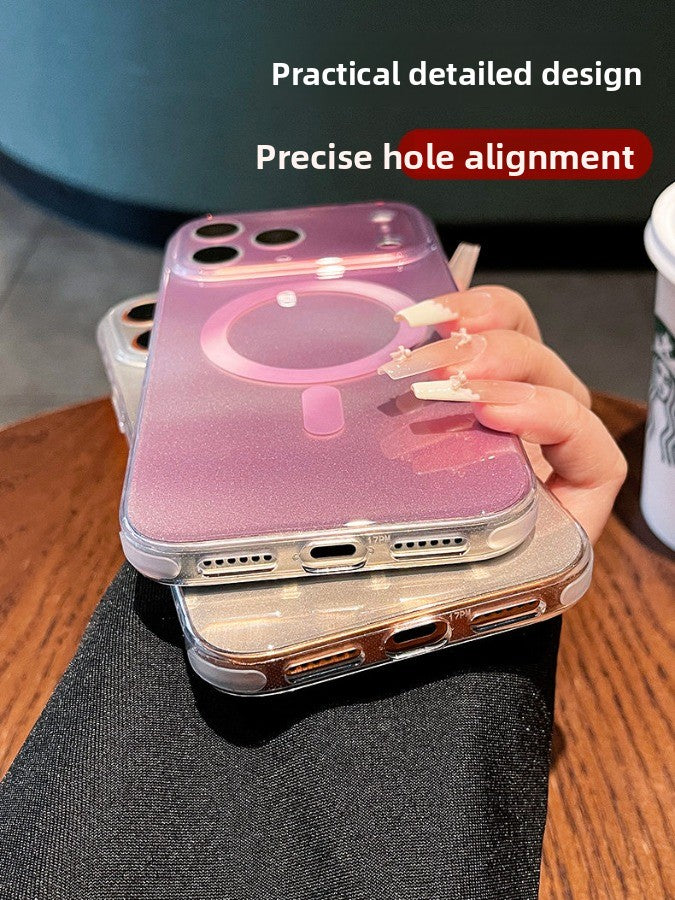 Smudge magnetic suction for iPhone 17promax mobile phone case New iPhone16 smudge glass gradual change glitter magnetic suction protective case 15pro soft fog back plate case Phone accessories