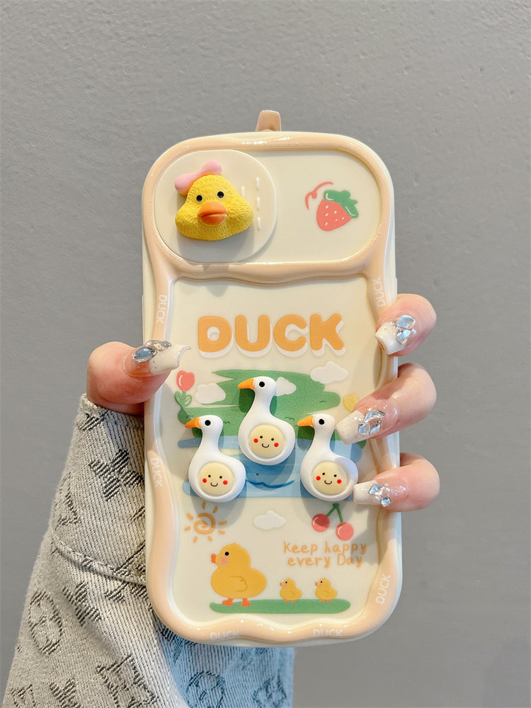 Accessories for Apple 15promax mobile phone case 13 three-dimensional cartoon duck sliding window iphone15 new 15pro