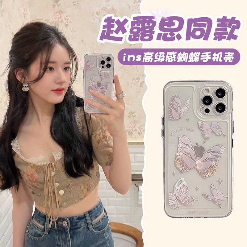 Accessories for 14 Apple 12 mobile phone case iPhone13promax Zhao Ruth same purple butterfly 11 Japanese and Korean ins