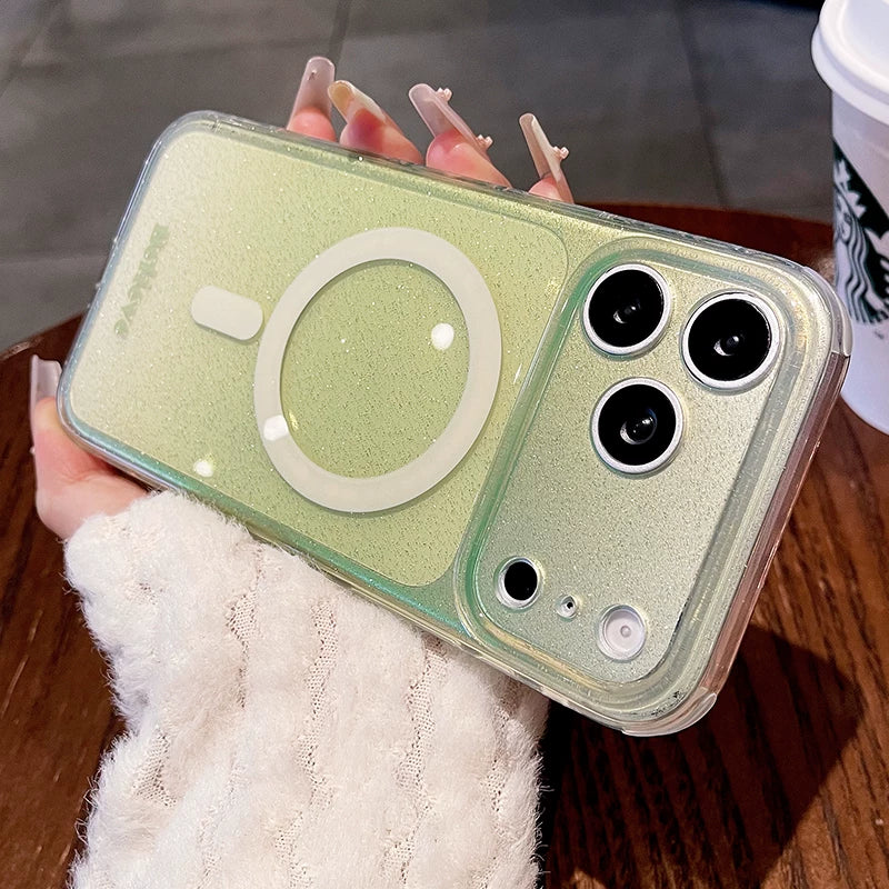 Fine flash star magnetic suction for iPhone 17promax mobile phone case new iPhone16 double layer gradual change glitter semi-transparent magnetic protective case 15pro small fresh women's case Phone accessories