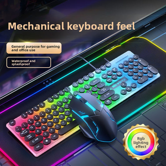 Punk retro mute wired keyboard mouse set USB desktop notebook universal