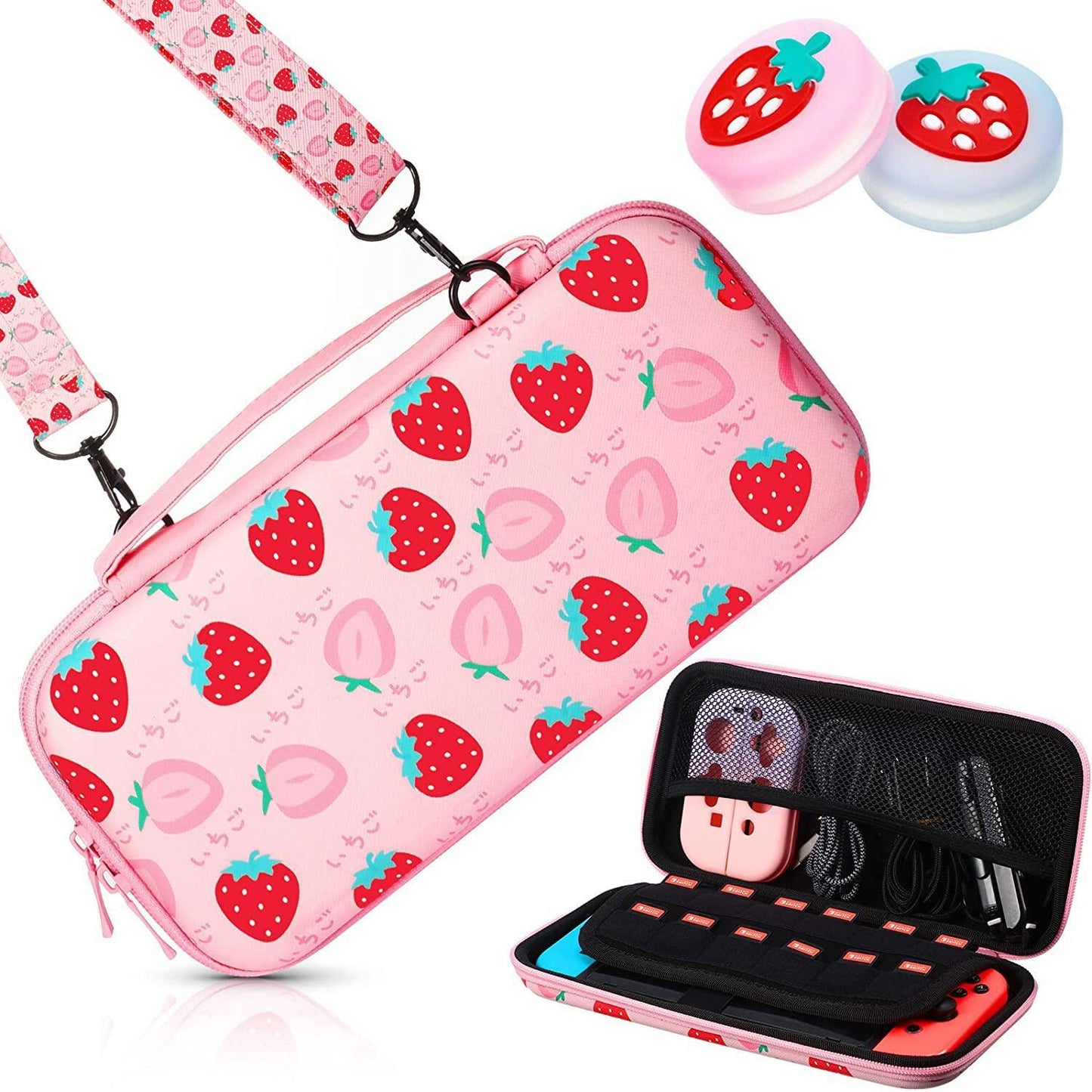Strawberry bag for Nintendo switch OLED host protective case storage bag rocker cap protective set