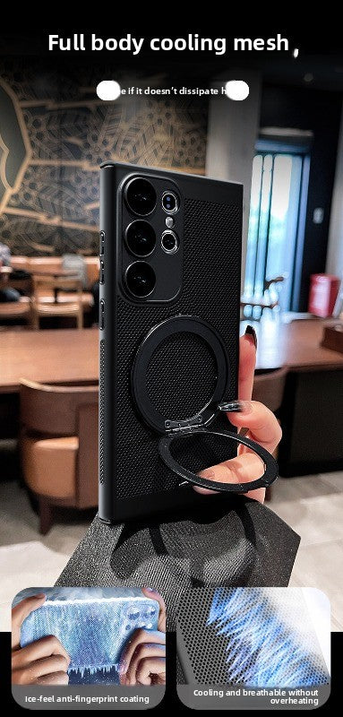 For Samsung s25ultra mobile phone case s24 + new 360 magnetic bracket s23 ultra-thin s22 protective case por anti-drop note all-inclusive heat dissipation black MagSafe men's and women's summer hard case Phone accessories