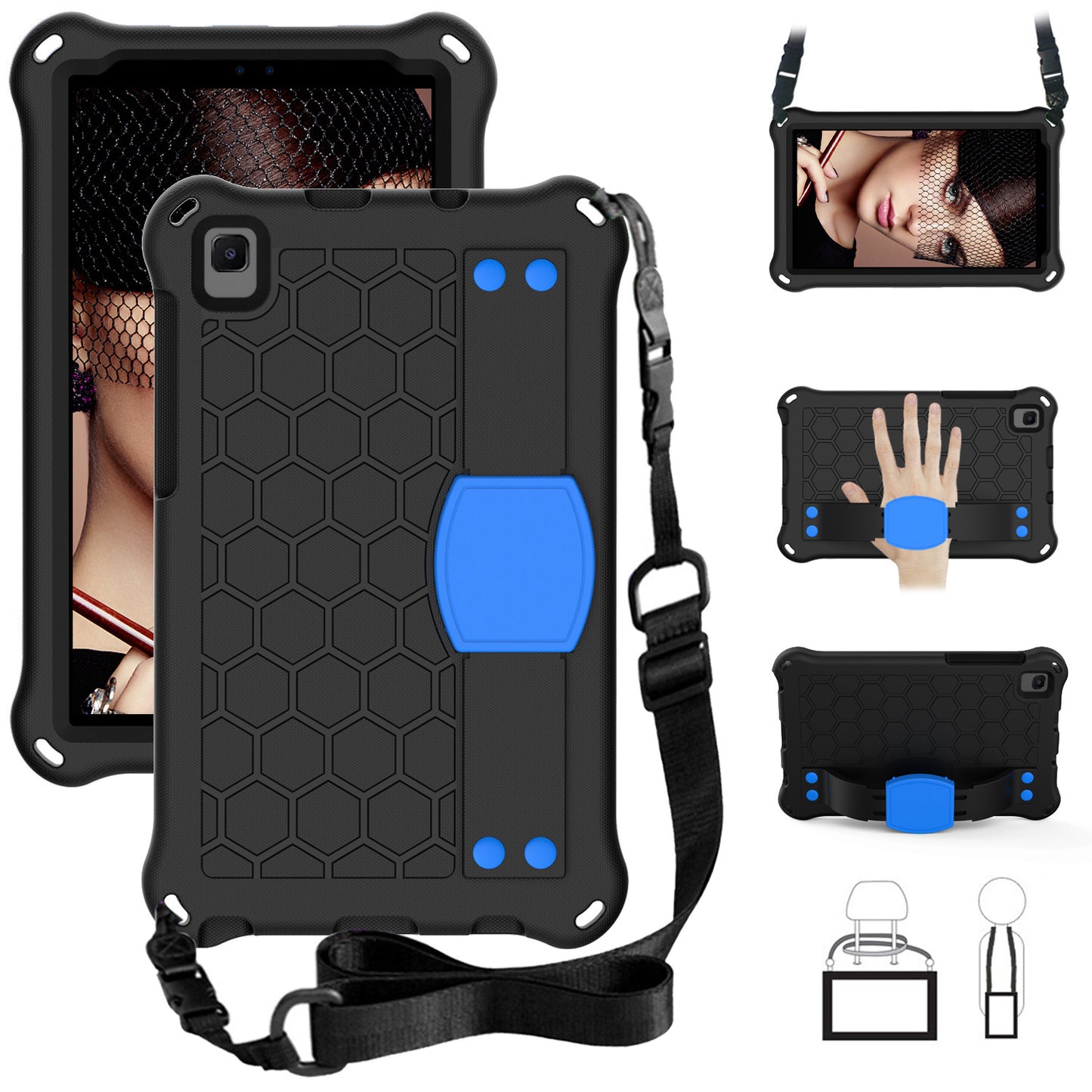 Applicable Samsung A7Lite Tablet T220/T225 Anti-drop Child Protective Cover EVA All Inclusive Hand Support Bracket Shoulder Strap Protective Accessories