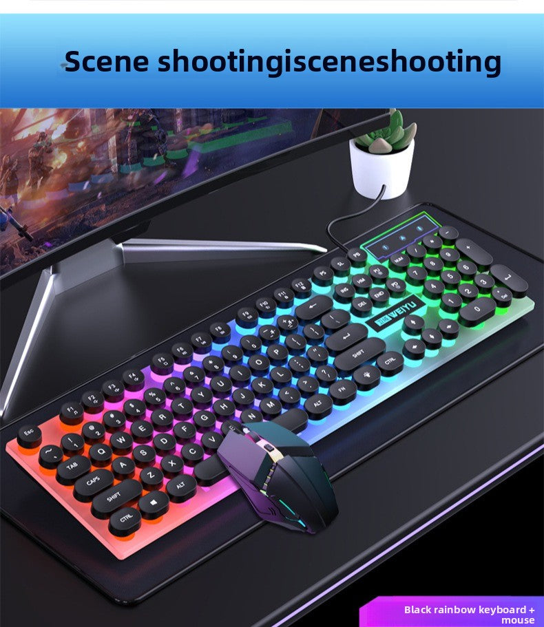 Retro punk wired keyboard mouse luminous suit office game e-sports peripherals computer desktop