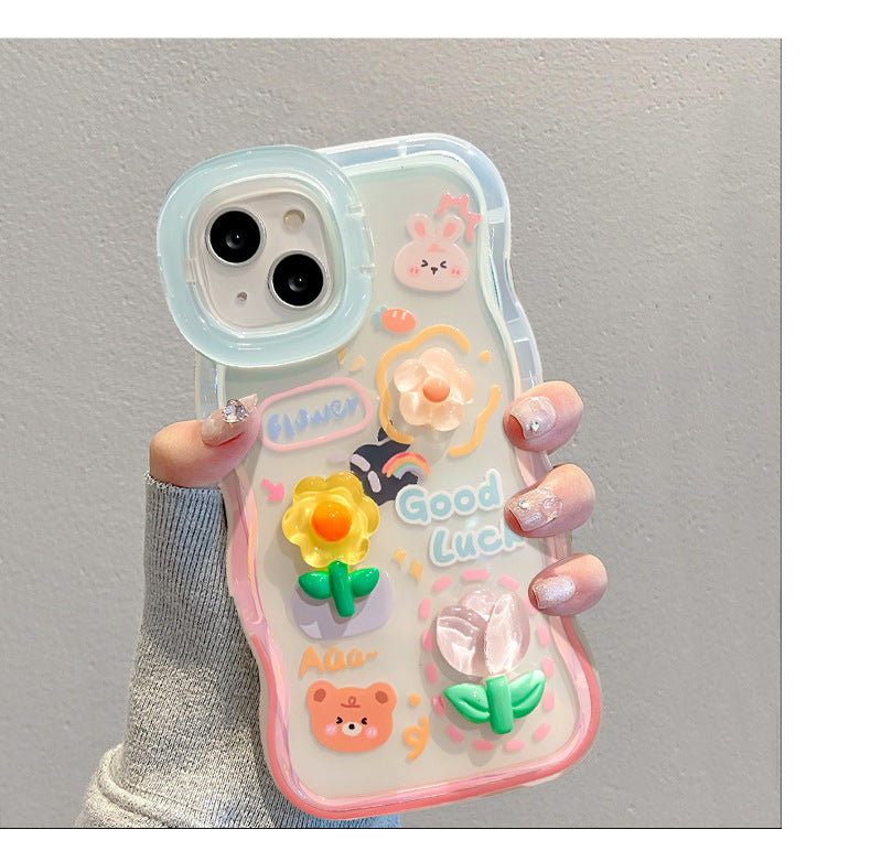 Accessories Frog Flower for Apple 13/14 Double Stand New iPhone 15 Cute Niche Mobile Phone Case Creative Cartoon