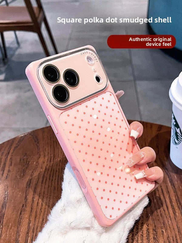 Square shell polka dot for iPhone 17promax mobile phone case The new iPhone16 seconds becomes larger Windows gradually change smudge women's case 15pro integrated lens film case Phone accessories