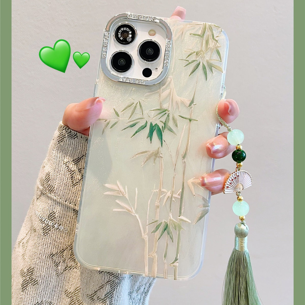 Accessories for Apple 15 mobile phone case iphone14promax green bamboo small fan bracelet 14 Chinese style 13 Internet celebrities