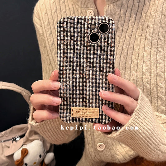 Accessories retro literary small plaid for iPhone14Pro iPhone case protective case soft 15 Japanese Korean ins girl