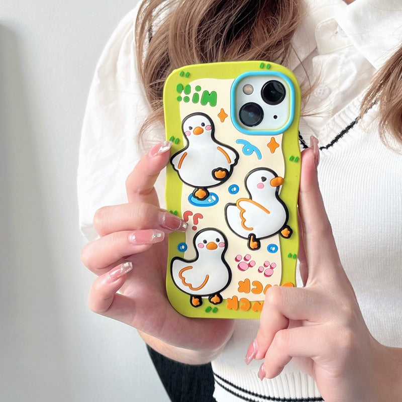 Accessories (Shipping fee not included) Fun cute duck for Apple 14 mobile phone case creative iPhone13ProMax new 12 silicone soft case