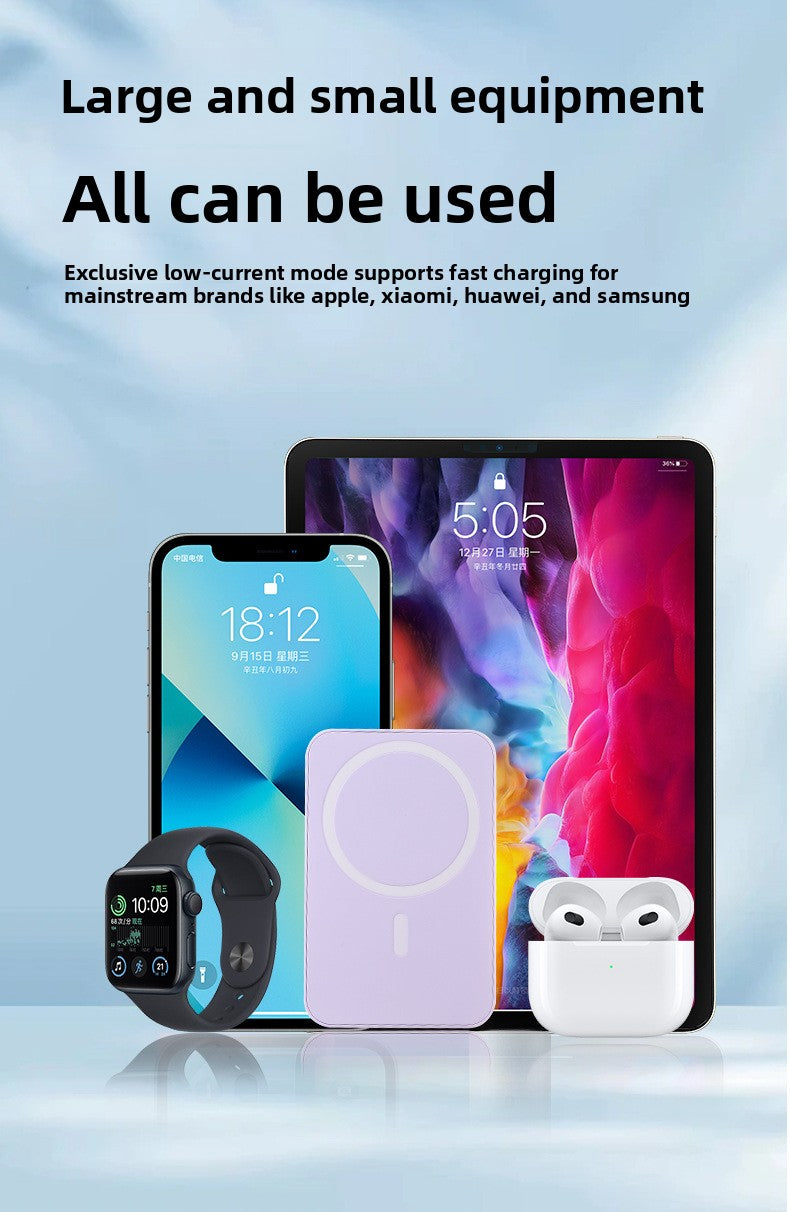 Magnetic wireless MagSafe power bank, large capacity, self-contained cable, fast charging mobile power supply.