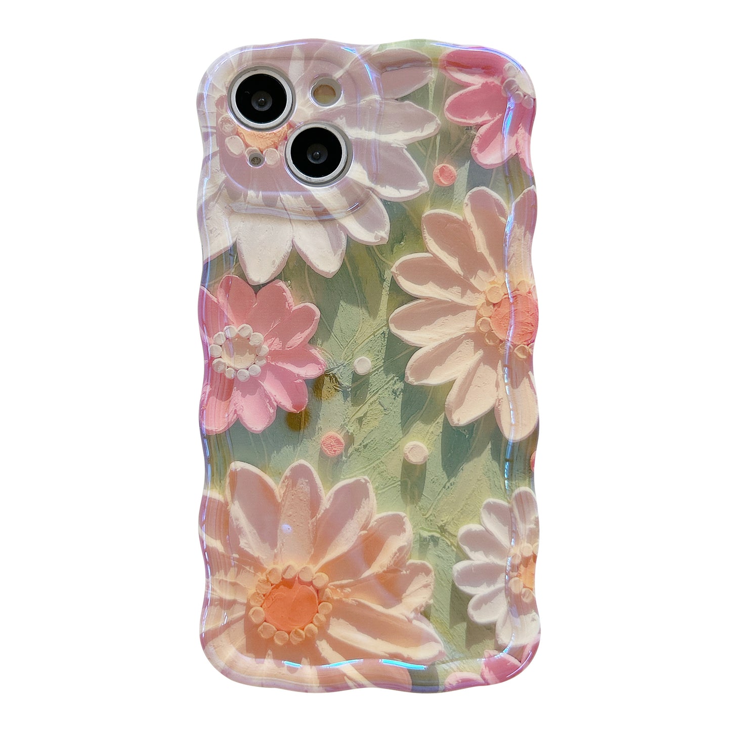 Accessories [Apple] iPhone14/13/12promax Wave Edge Blue Oil Painting Flowers Anti-drop Female New Phone Case