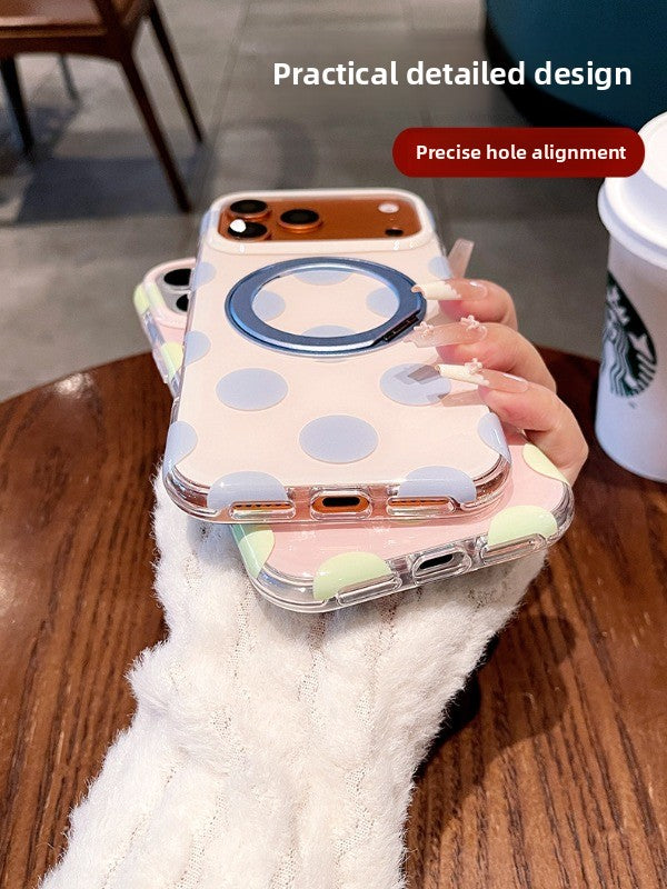 Macaron polka dot bracket for iPhone 17promax mobile phone case new iPhone16 Korean silicone gentle dream polka dot women's case 15pro high value case Phone accessories