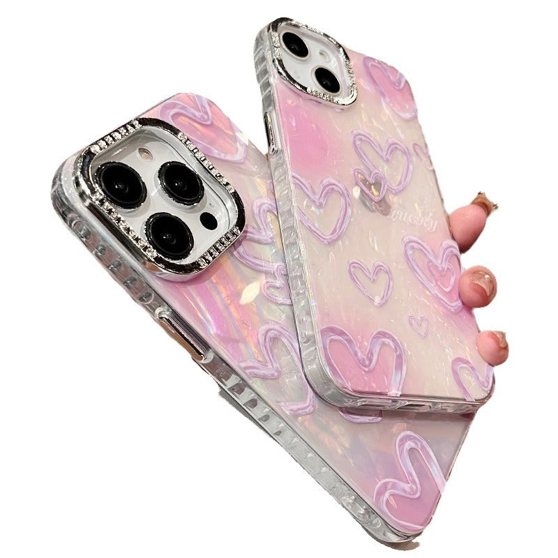 Accessories Japanese and Korean shell pattern love is suitable for Apple 15 mobile phone case women's new niche atmosphere 14promax all-inclusive anti-proof