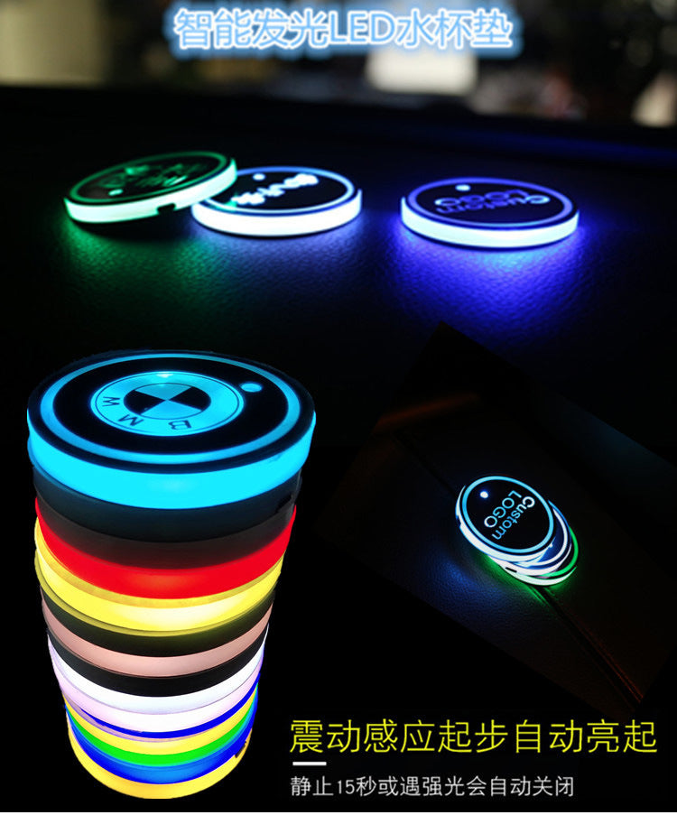 (Free shipping) Full brand Car LED light water coaster Colorful water coaster Car atmosphere light USB charging Non-slip mat